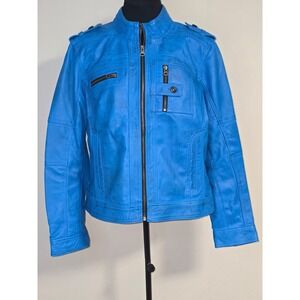 NWT Decrum Tavares Womens Vivid Blue Biker Style‎ Leather Jacket XL